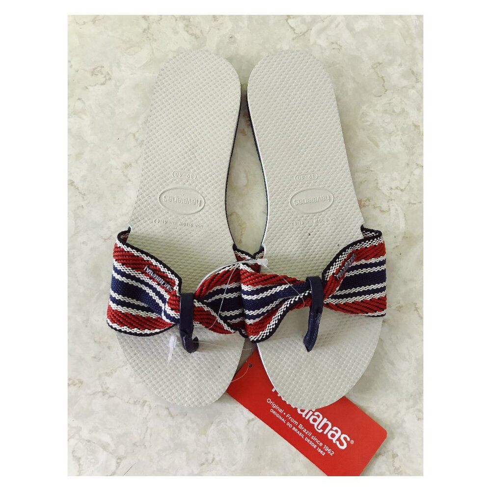 NWT Havaianas Sz 9/10 Red White Blue Stripe Alpargatas Thong Sandals 2019 Brazil